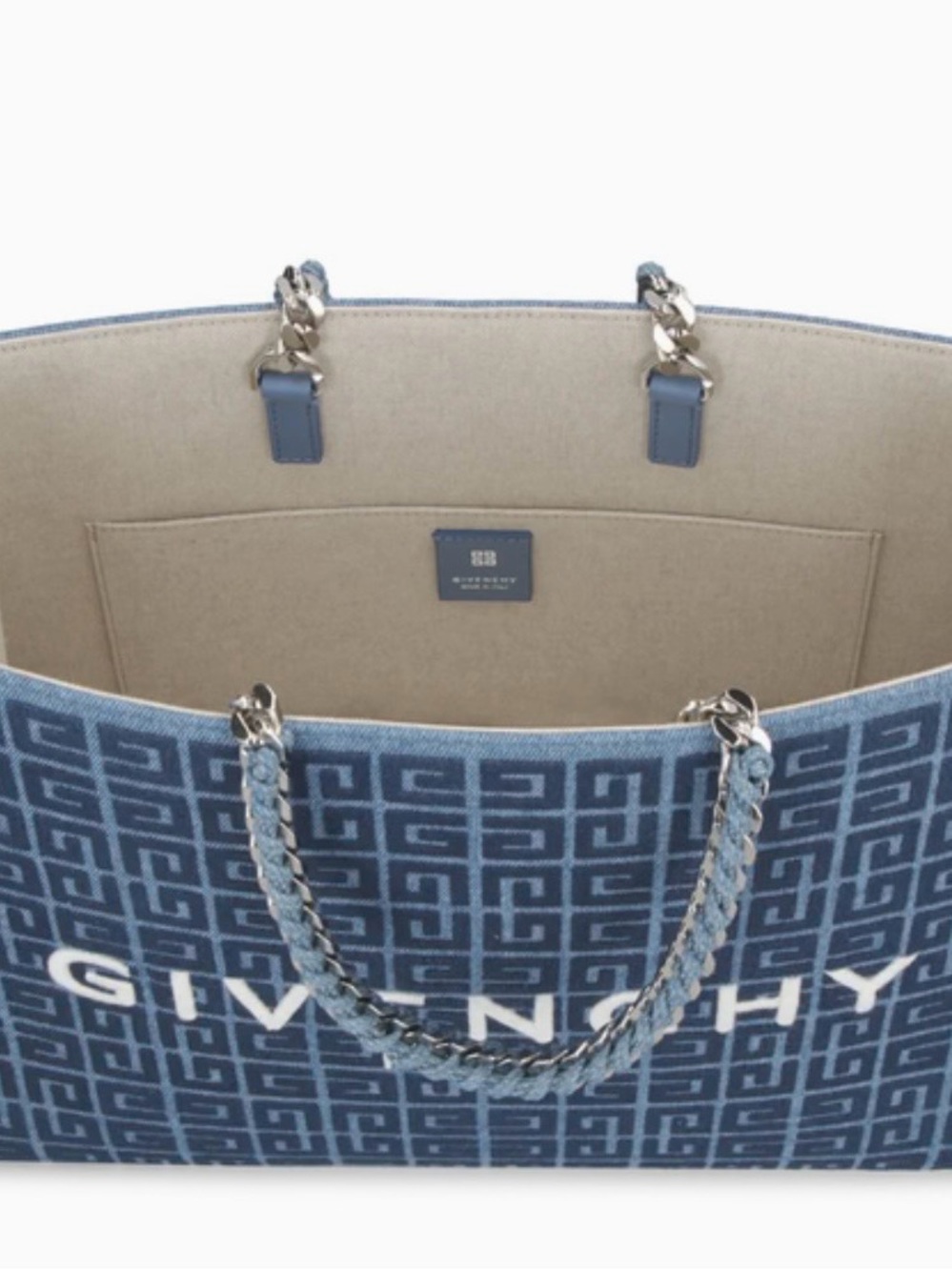 Givenchy G-Tote Medium Tote Canvas and Leather Chain Accent Medium Blue - Picture 7 of 11
